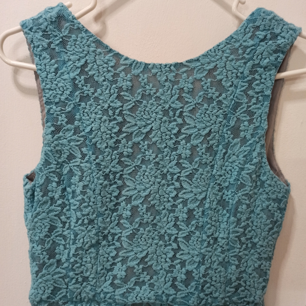 Darling Dress Aqua Lace Blue Floral small Back Zip Up - Picture 2 of 16